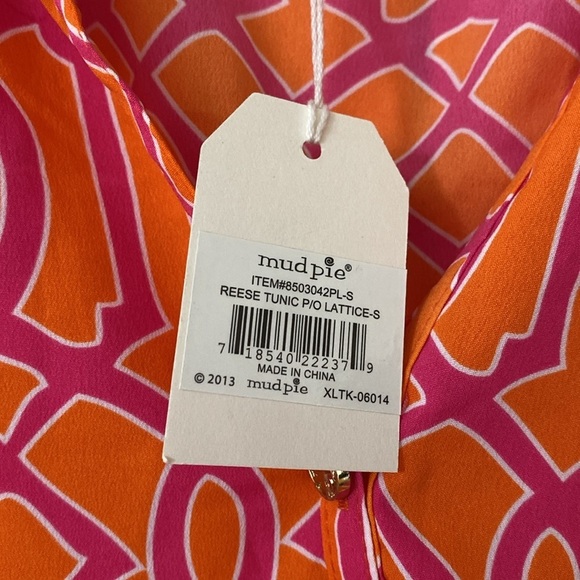 Mudpie Reese Tunic in Lattice Print Bright Orange Pink Blouse NEW Size Small - Picture 6 of 11